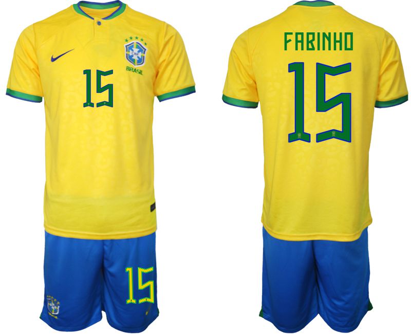 Men 2022 World Cup National Team Brazil home yellow #15 Soccer Jerseys